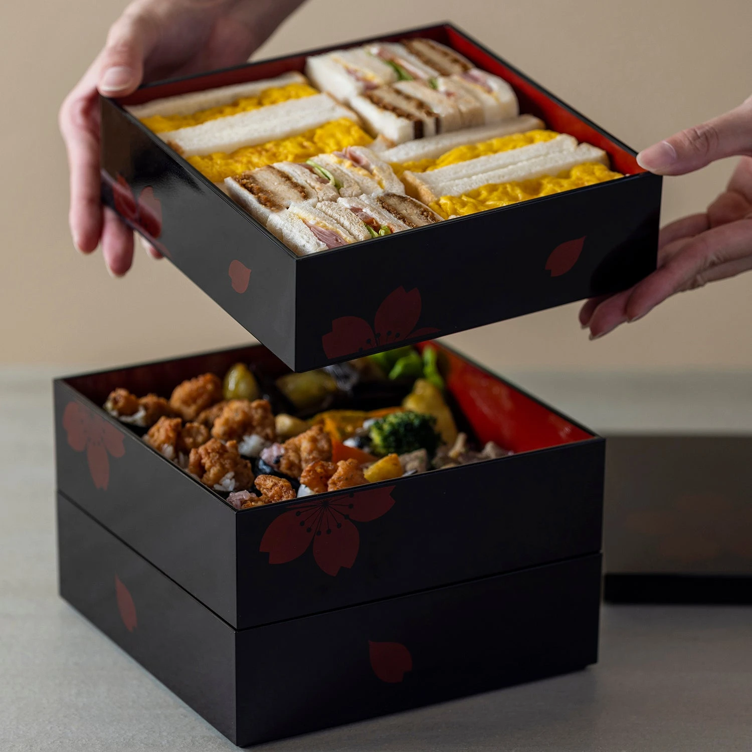 Miyamoto ABS Resin 3-Tier Jubako Box Sakura 6 Miyamoto ABS Resin 3-Tier Jubako Box Sakura - Image 4