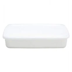 Noda Horo White Series Enamel Rectangle Shallow Food Containers With Lid -Kai Store NodaHoroWhiteSeriesEnamelRectangleShallowFoodContainerswithLid 3