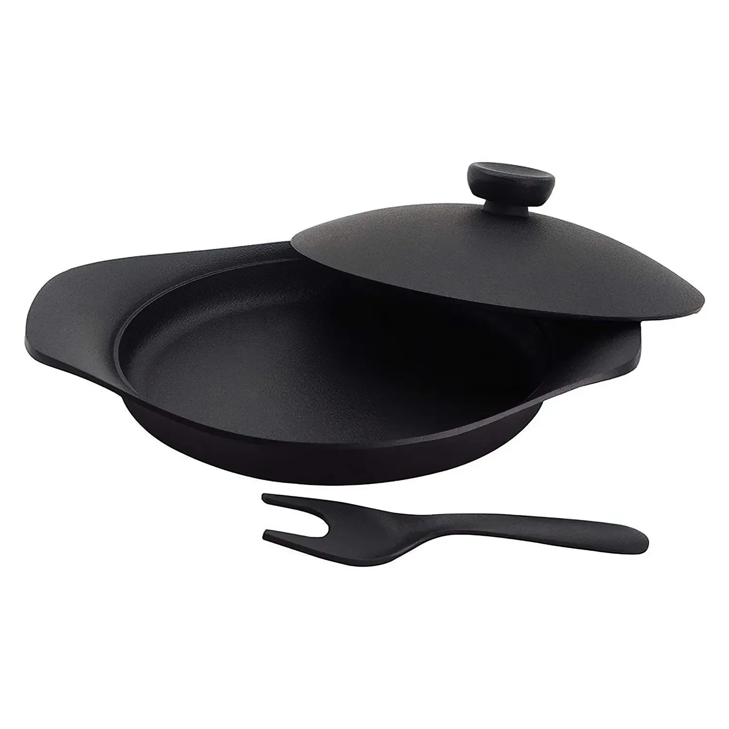 Sori Yanagi Cast Iron Induction Oil Pan Griddle 22cm With Lid & Fork 4 Sori Yanagi Cast Iron Induction Oil Pan Griddle 22cm With Lid & Fork - Image 2