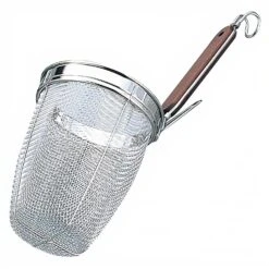 Takekoshi Stainless Steel Deep Tebo Noodle Strainer Round Base With Wooden Handle